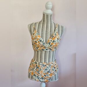 Floral Bikini Set/high Waisted Bottom with Yellow and Green Accents (Medium)